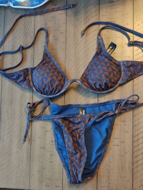 Hurley Blue & Brown Geometric Triangle Tie Bikini
